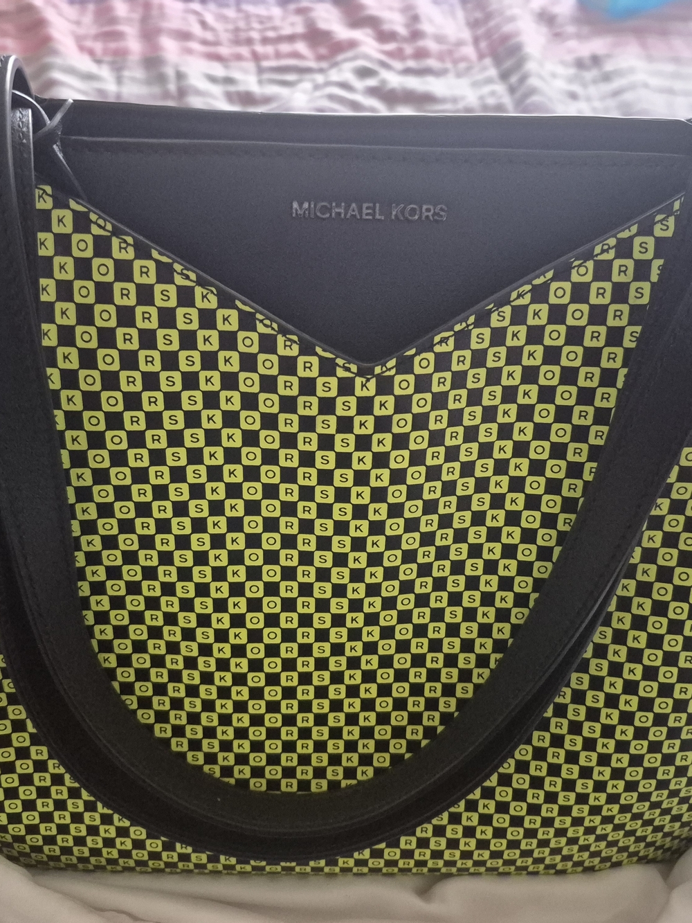 Michael Kors Black & Neon Yellow Messenger Bag